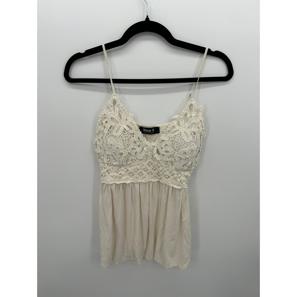 Cream Crochet Lace Babydoll Tank Top Sz L Boho Festival Padded